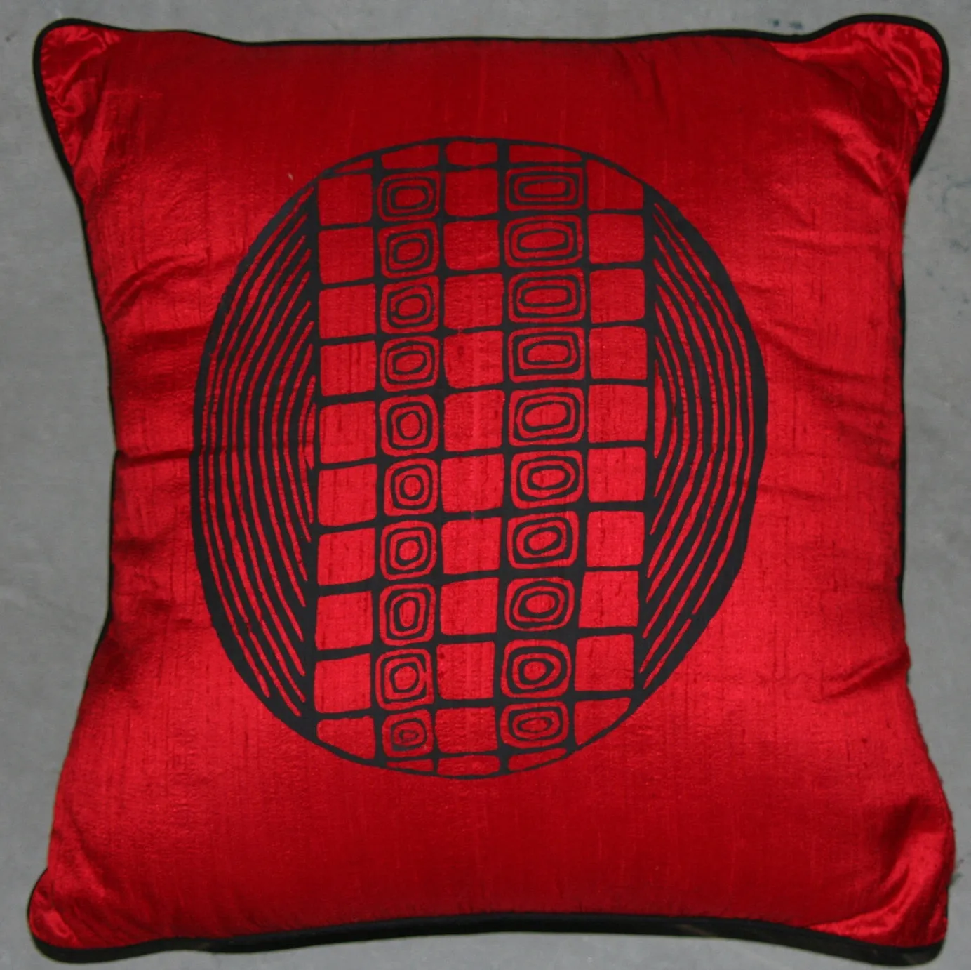 Designer Handwoven Red Raw Silk Pillow African Tribal Design