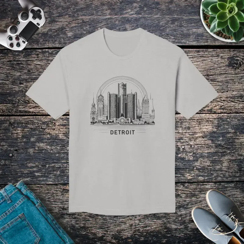 Detroit City Skyline Cotton Tee for Trendy Fashion