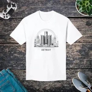 Detroit City Skyline Cotton Tee for Trendy Fashion