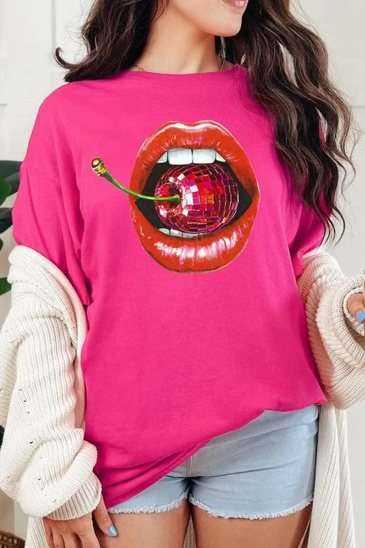 Disco Cherry Lips Graphic Plus Heavy Cotton Tee