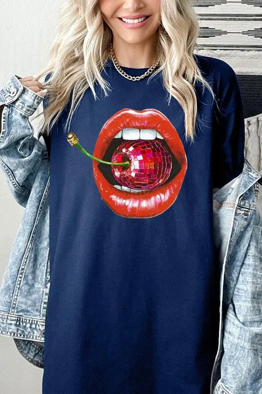 Disco Cherry Lips Graphic Plus Heavy Cotton Tee