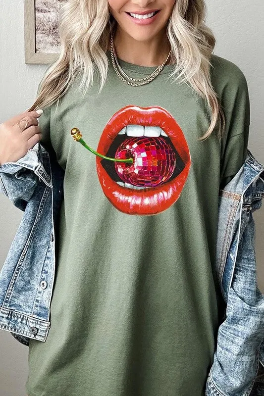 Disco Cherry Lips Graphic Plus Heavy Cotton Tee