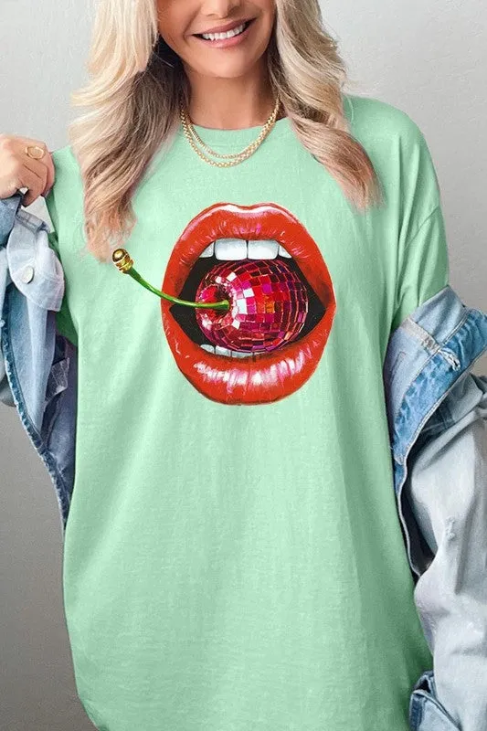 Disco Cherry Lips Graphic Plus Heavy Cotton Tee