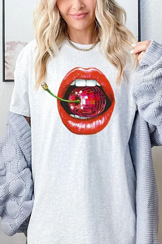 Disco Cherry Lips Graphic Plus Heavy Cotton Tee