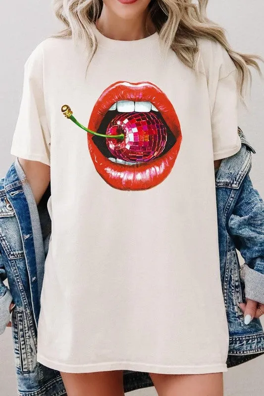 Disco Cherry Lips Graphic Plus Heavy Cotton Tee
