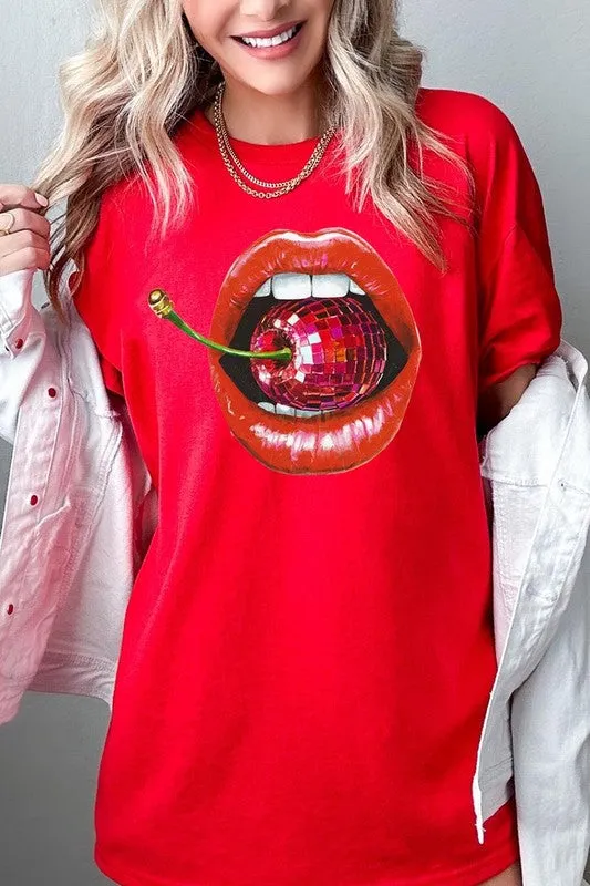Disco Cherry Lips Graphic Plus Heavy Cotton Tee