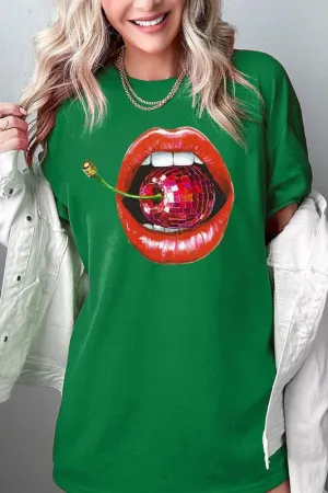 Disco Cherry Lips Graphic Plus Heavy Cotton Tee