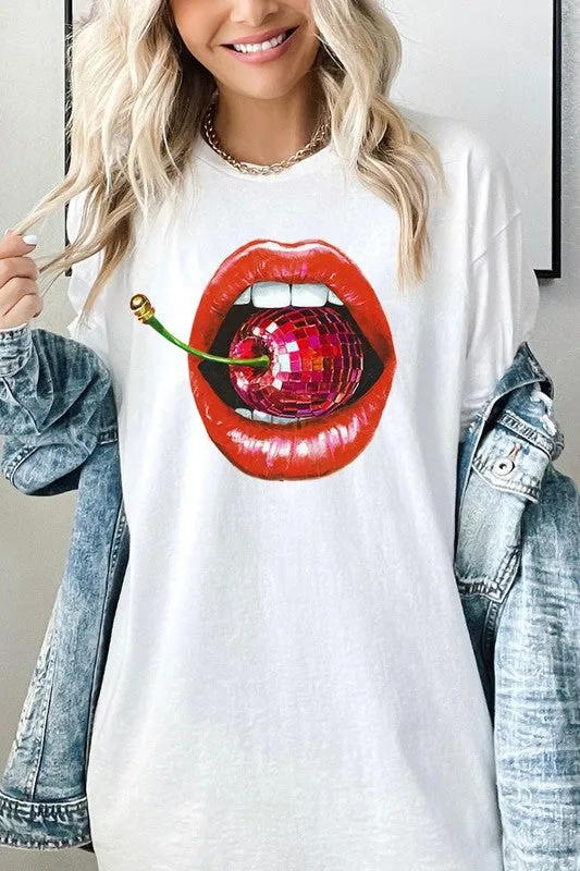 Disco Cherry Lips Graphic Plus Heavy Cotton Tee