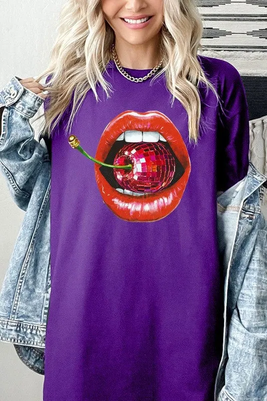 Disco Cherry Lips Graphic Plus Heavy Cotton Tee