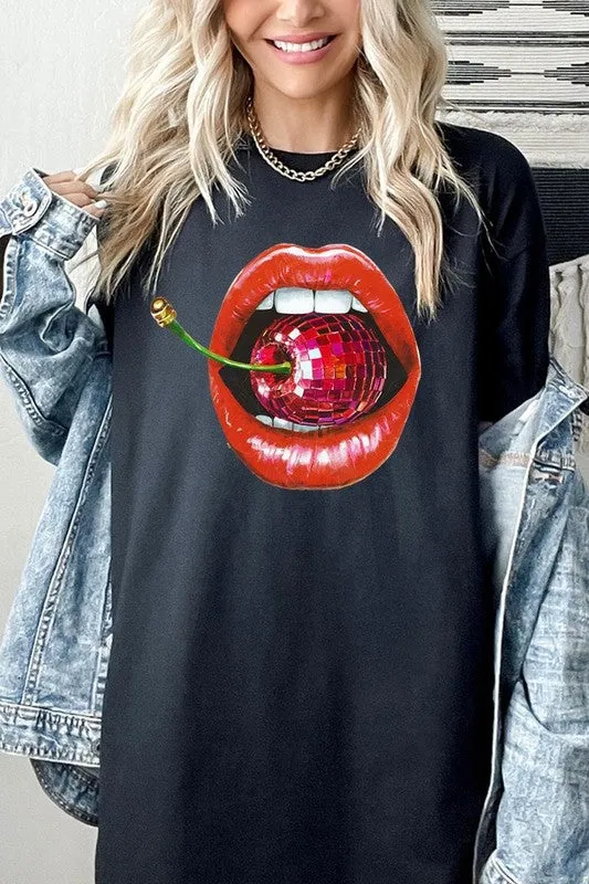 Disco Cherry Lips Graphic Plus Heavy Cotton Tee