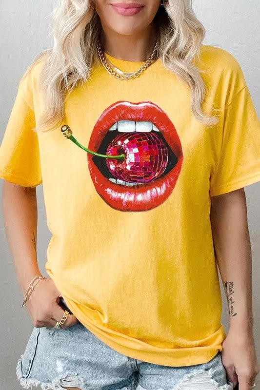 Disco Cherry Lips Graphic Plus Heavy Cotton Tee