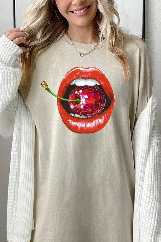 Disco Cherry Lips Graphic Plus Heavy Cotton Tee