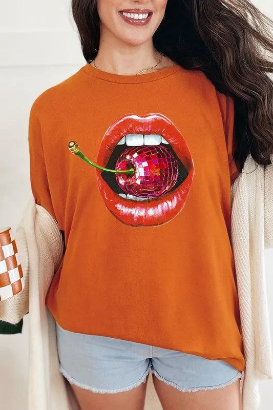 Disco Cherry Lips Graphic Plus Heavy Cotton Tee