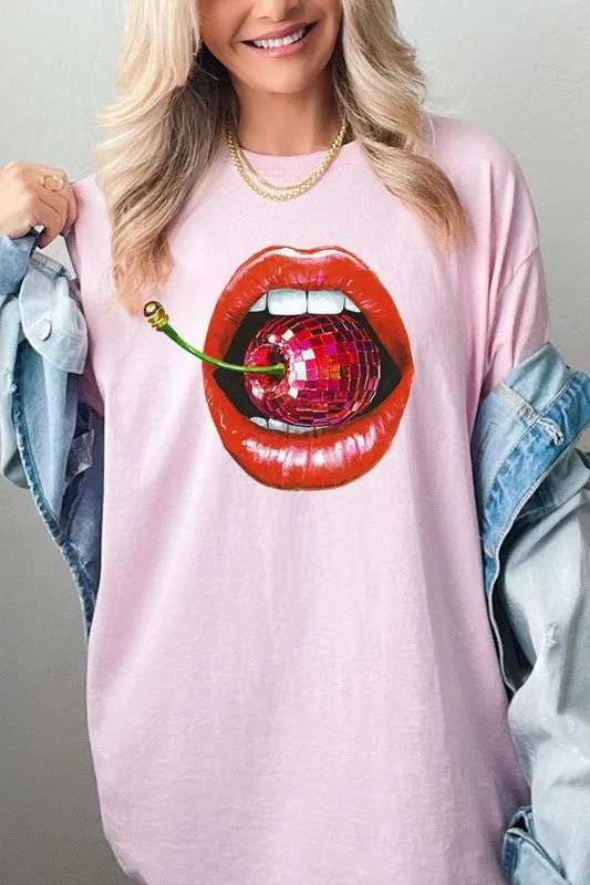 Disco Cherry Lips Graphic Plus Heavy Cotton Tee
