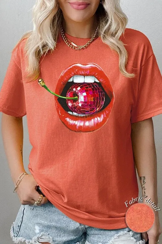 Disco Cherry Lips Graphic Plus Heavy Cotton Tee