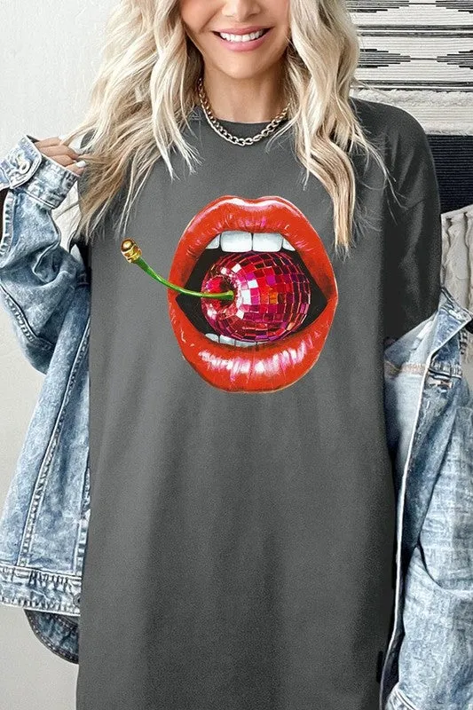 Disco Cherry Lips Graphic Plus Heavy Cotton Tee