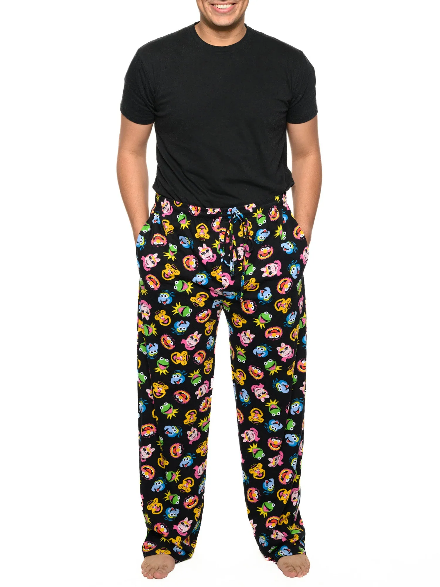 Disney The Muppets Lounge Pajama Sleep Pants Black Kermit Piggy Fozzie Bear