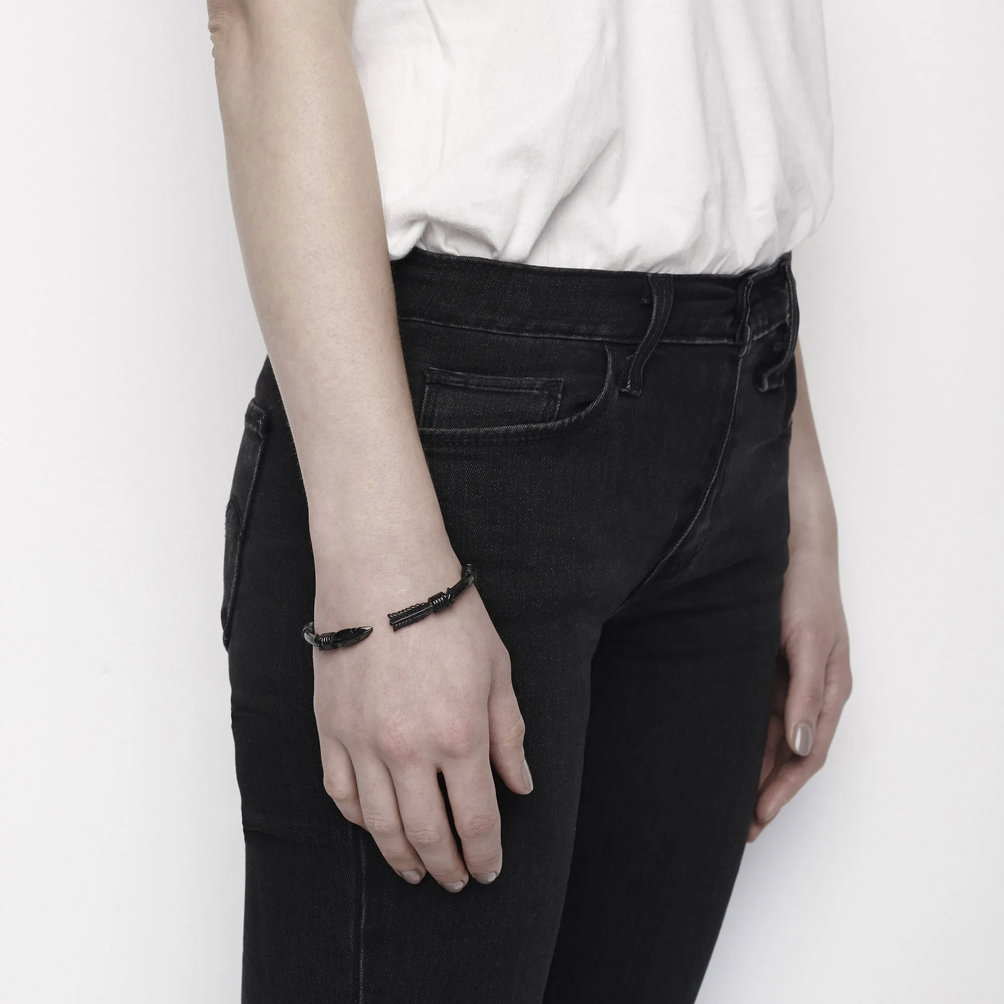 Feather Arrow Bangle - Black Steel