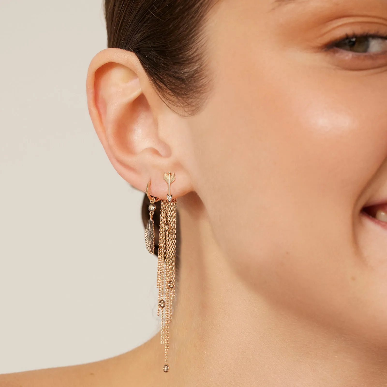 Feather Solitaire Dangling Hoop Earring