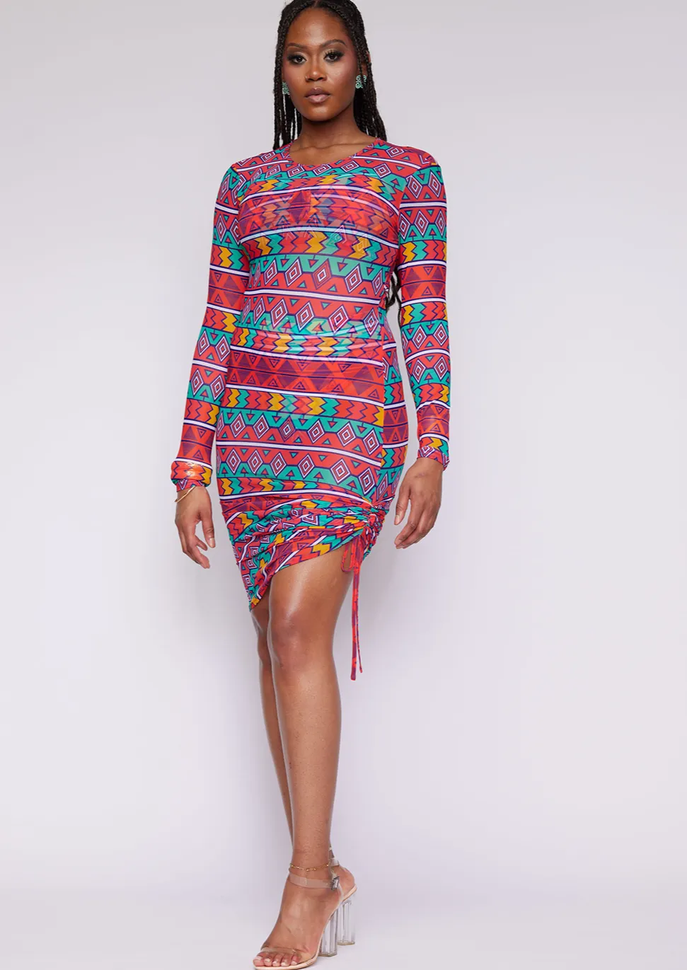 Fola Women's African Print Mesh Cover-Up (Rainbow Tribal) - Clearance