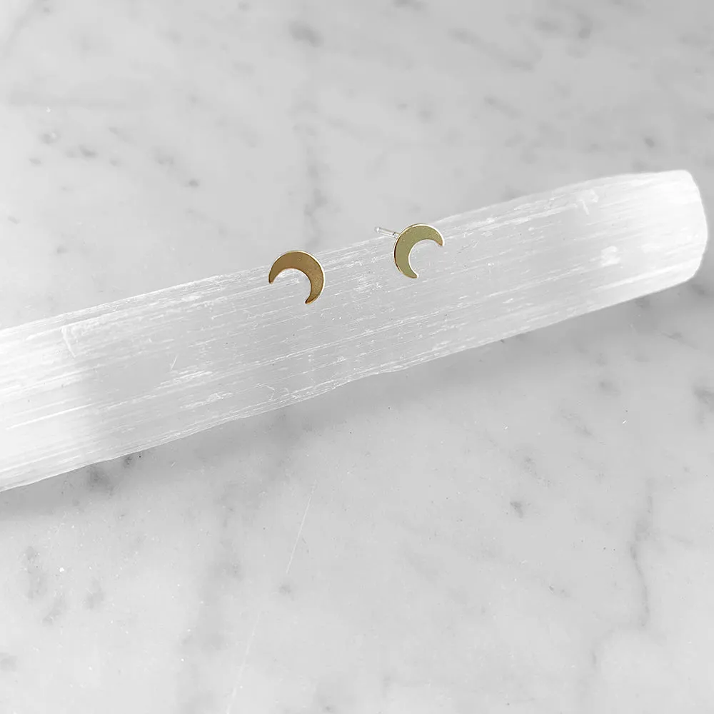Gold Crescent Moon Post Earrings
