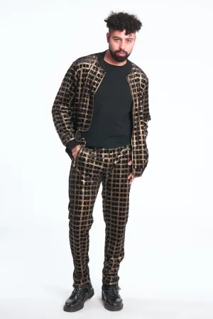 Gold Plaid Glitter Black Velour Track Suit