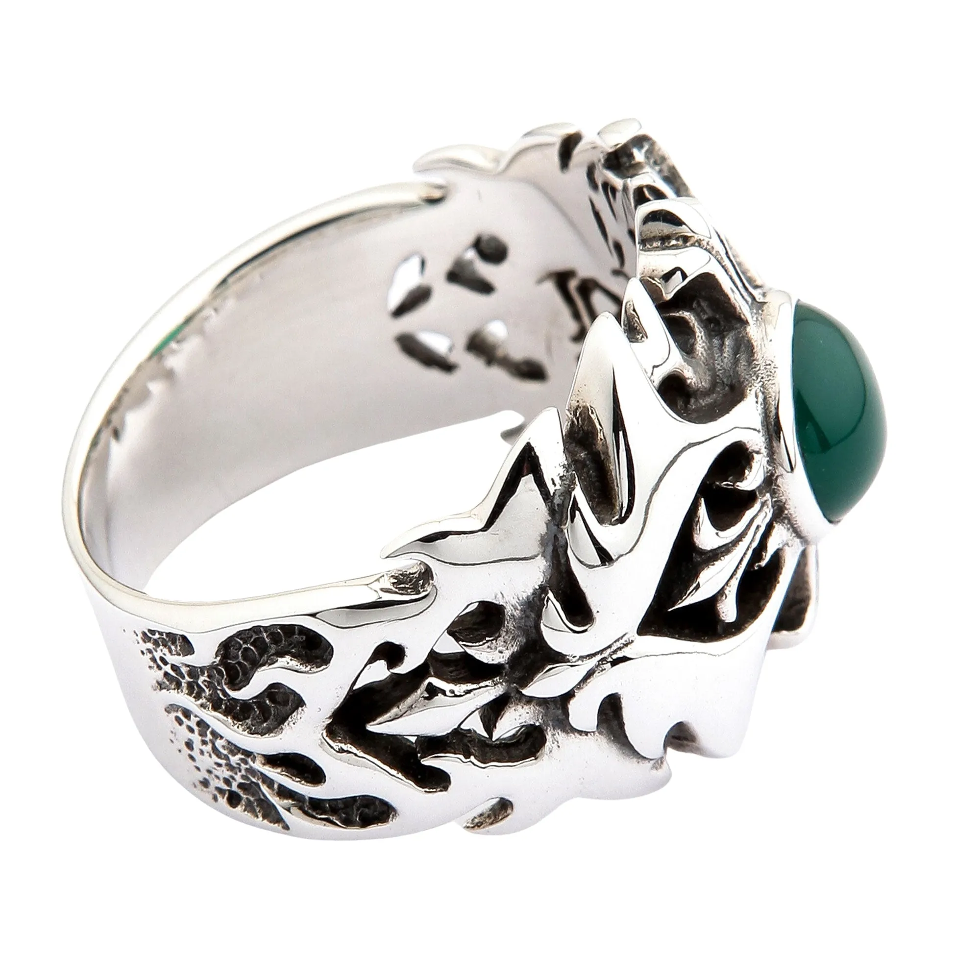 Green Agate 925 Sterling Silver Tribal Cross Men's Ring