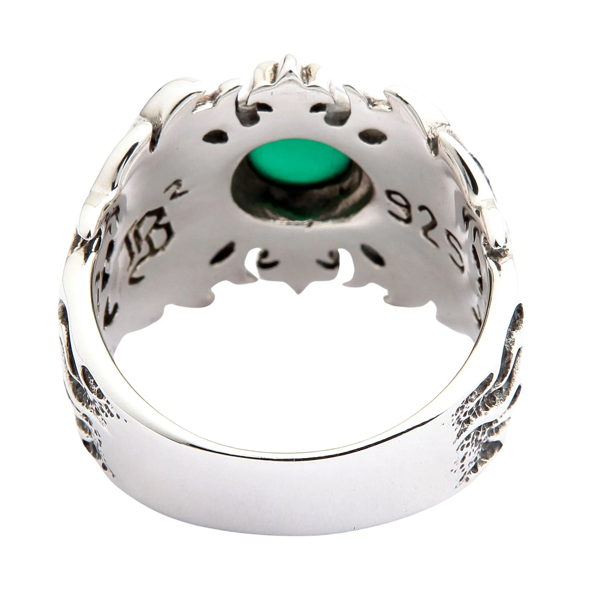 Green Agate 925 Sterling Silver Tribal Cross Men's Ring