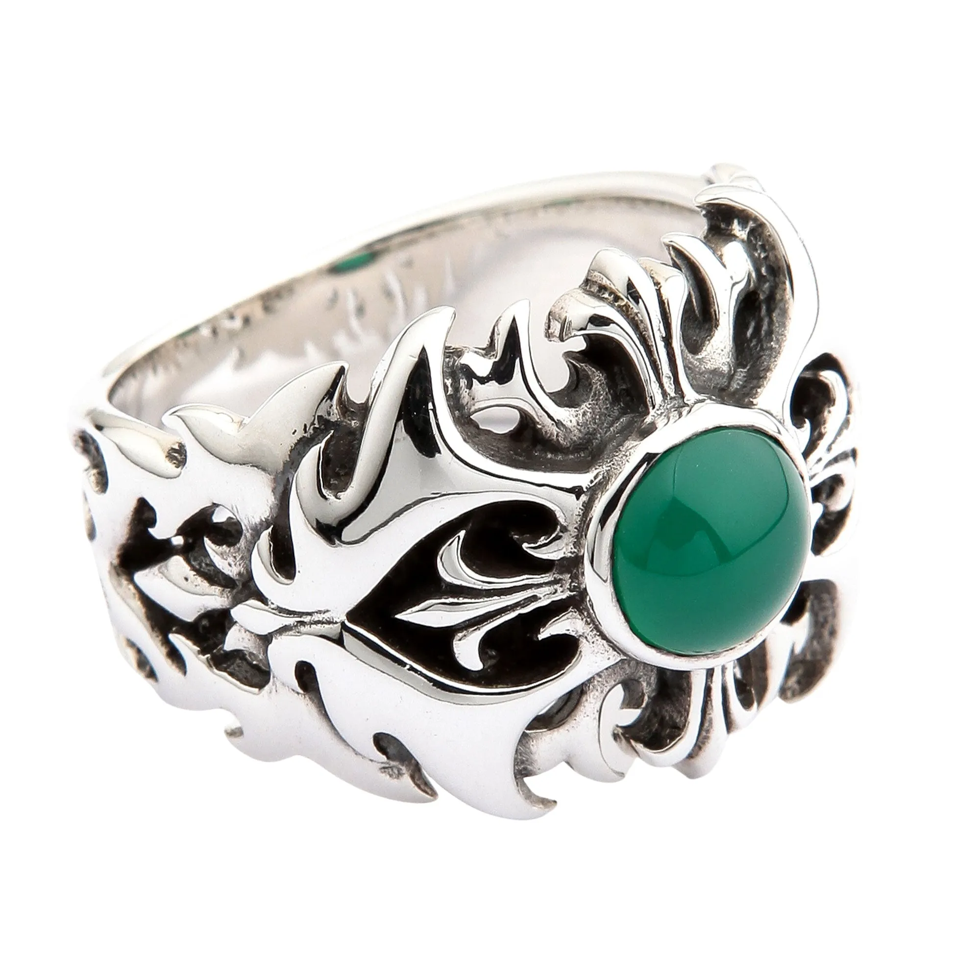 Green Agate 925 Sterling Silver Tribal Cross Men's Ring