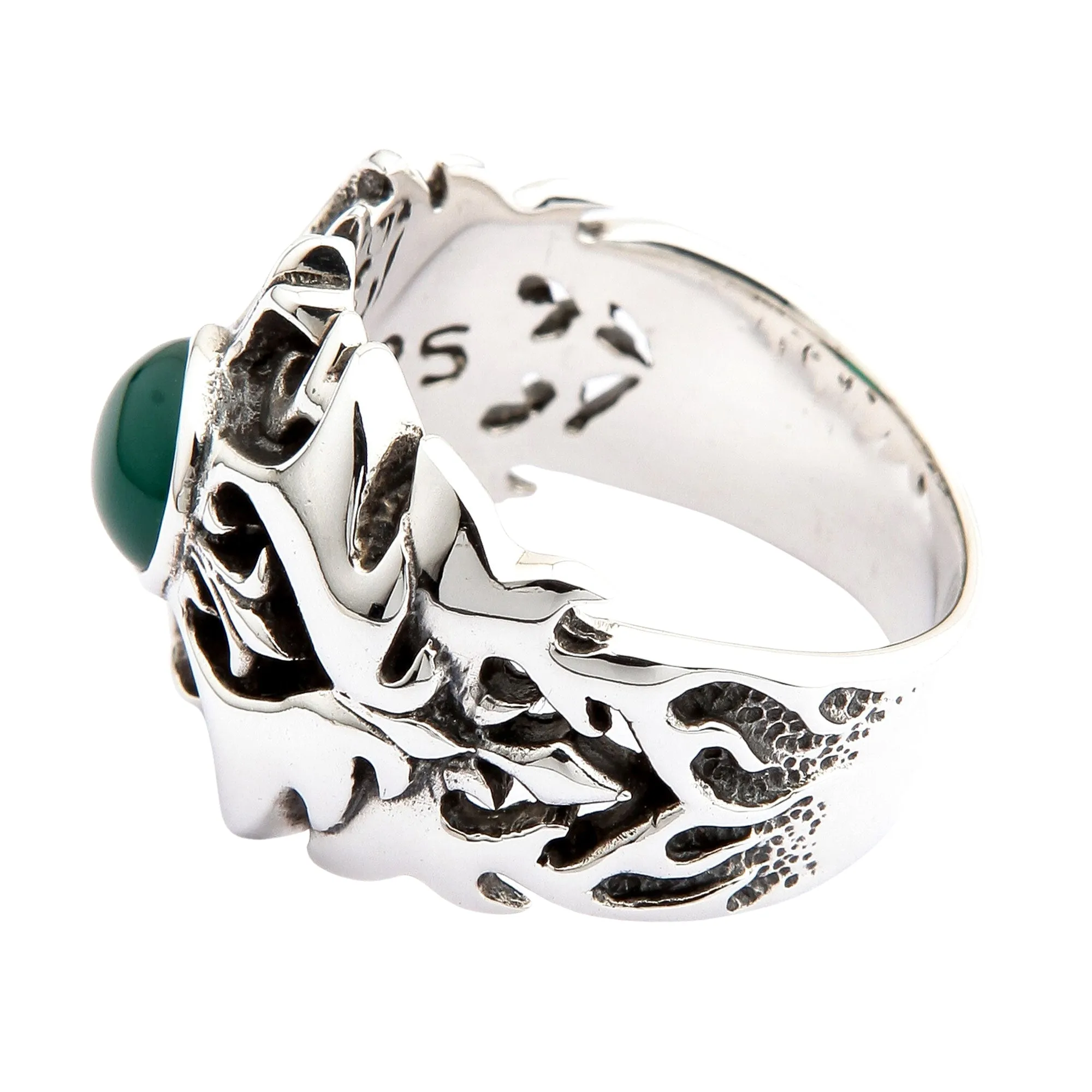 Green Agate 925 Sterling Silver Tribal Cross Men's Ring