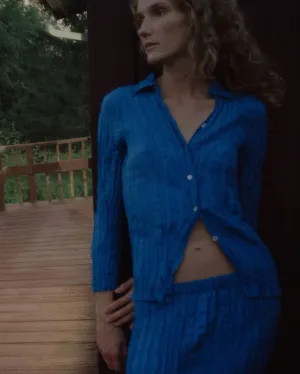 Hand Pleated Shirt in Cerulean