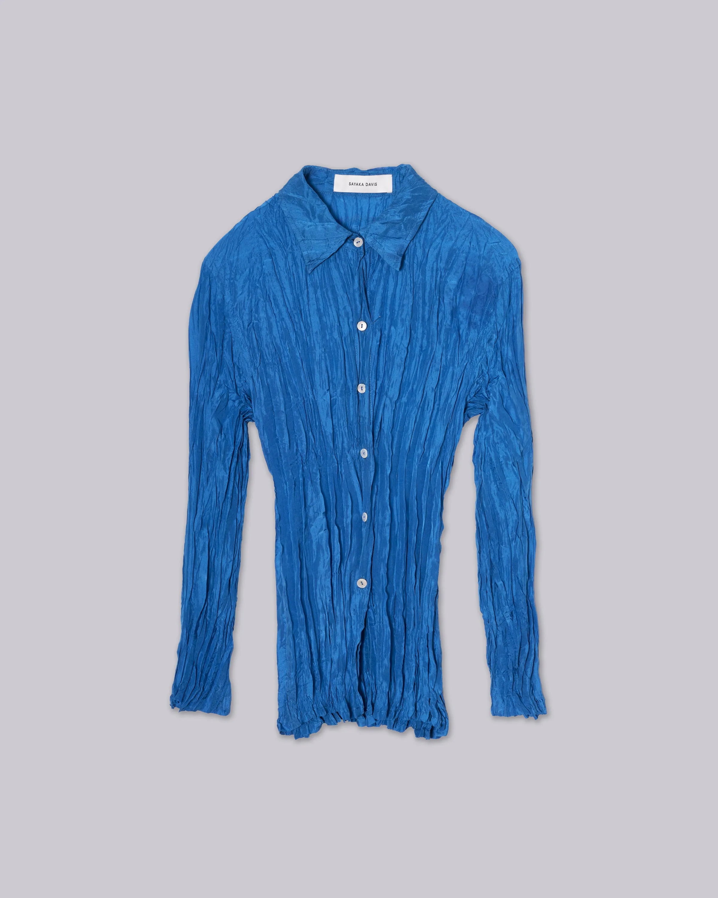 Hand Pleated Shirt in Cerulean