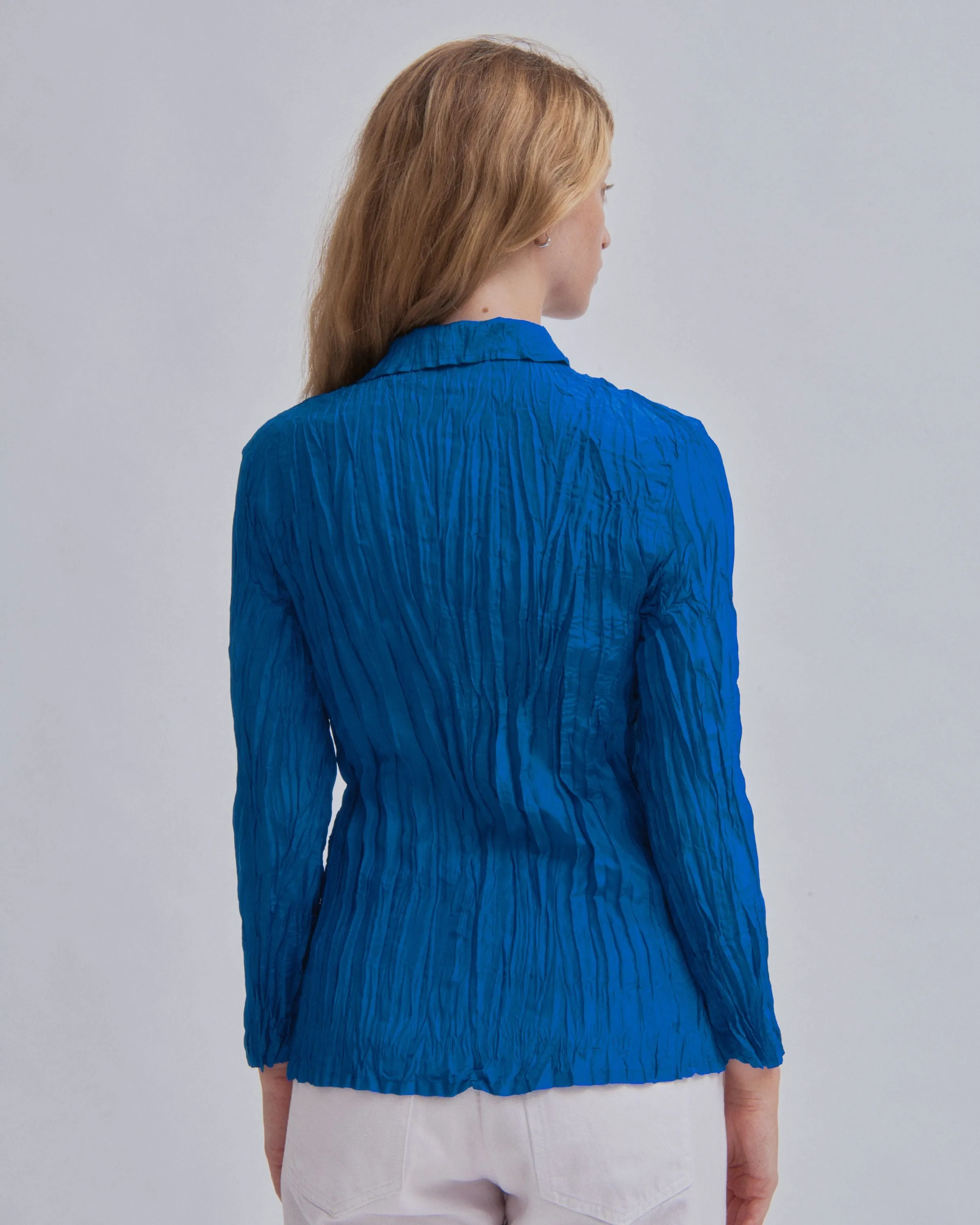 Hand Pleated Shirt in Cerulean