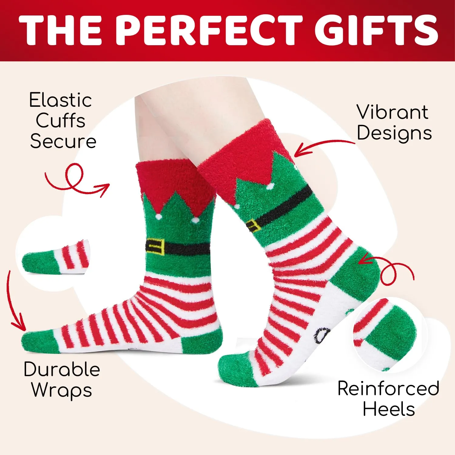 HAPPYPOP Little Elf Socks for Women Men - Christmas Stocking Stuffers, Secret Santa Xmas Gifts for Adults with Greeting Card