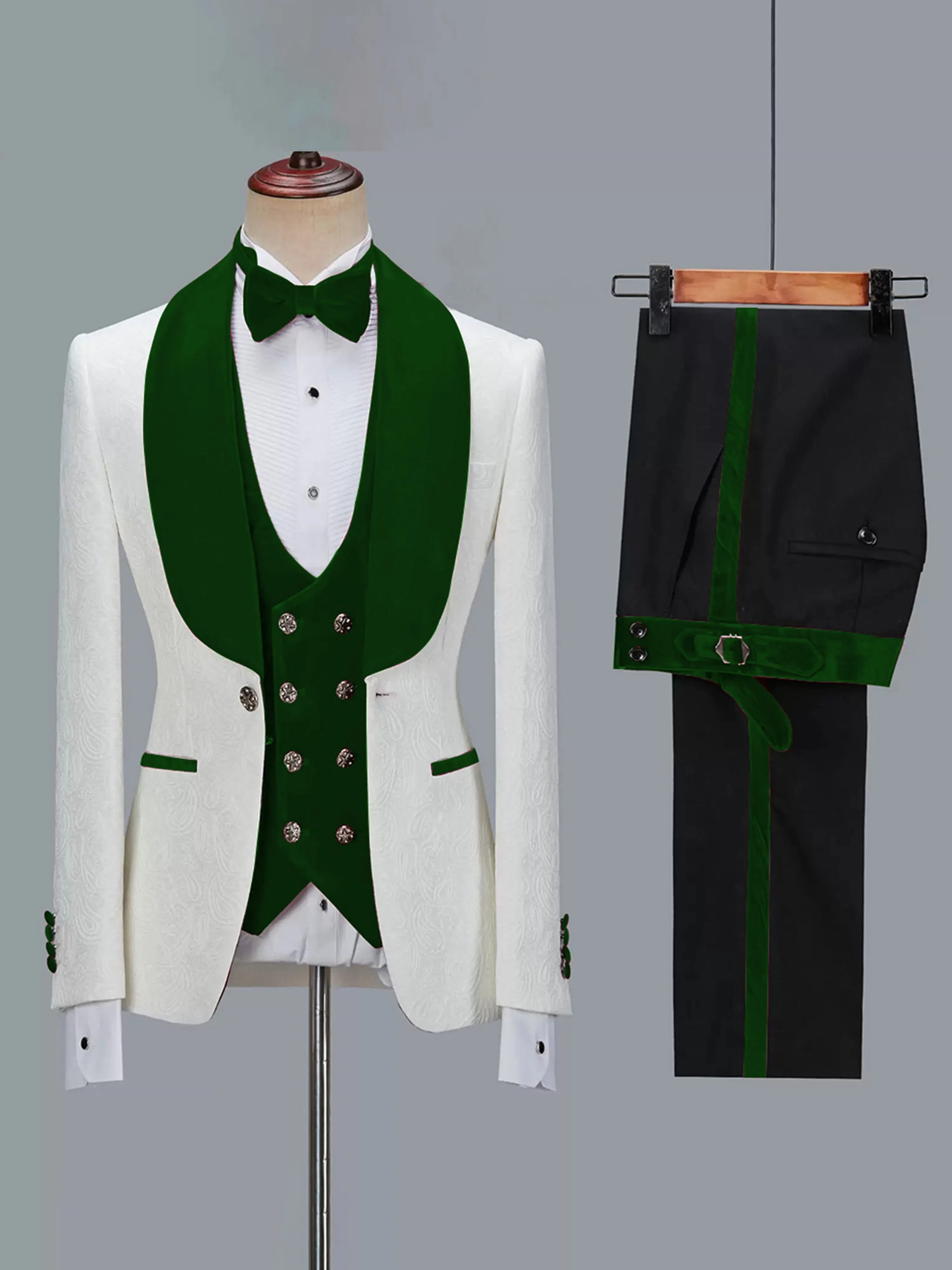 Hot sale 3 Piece Men's Jacquard Suit with Shawl Collar
