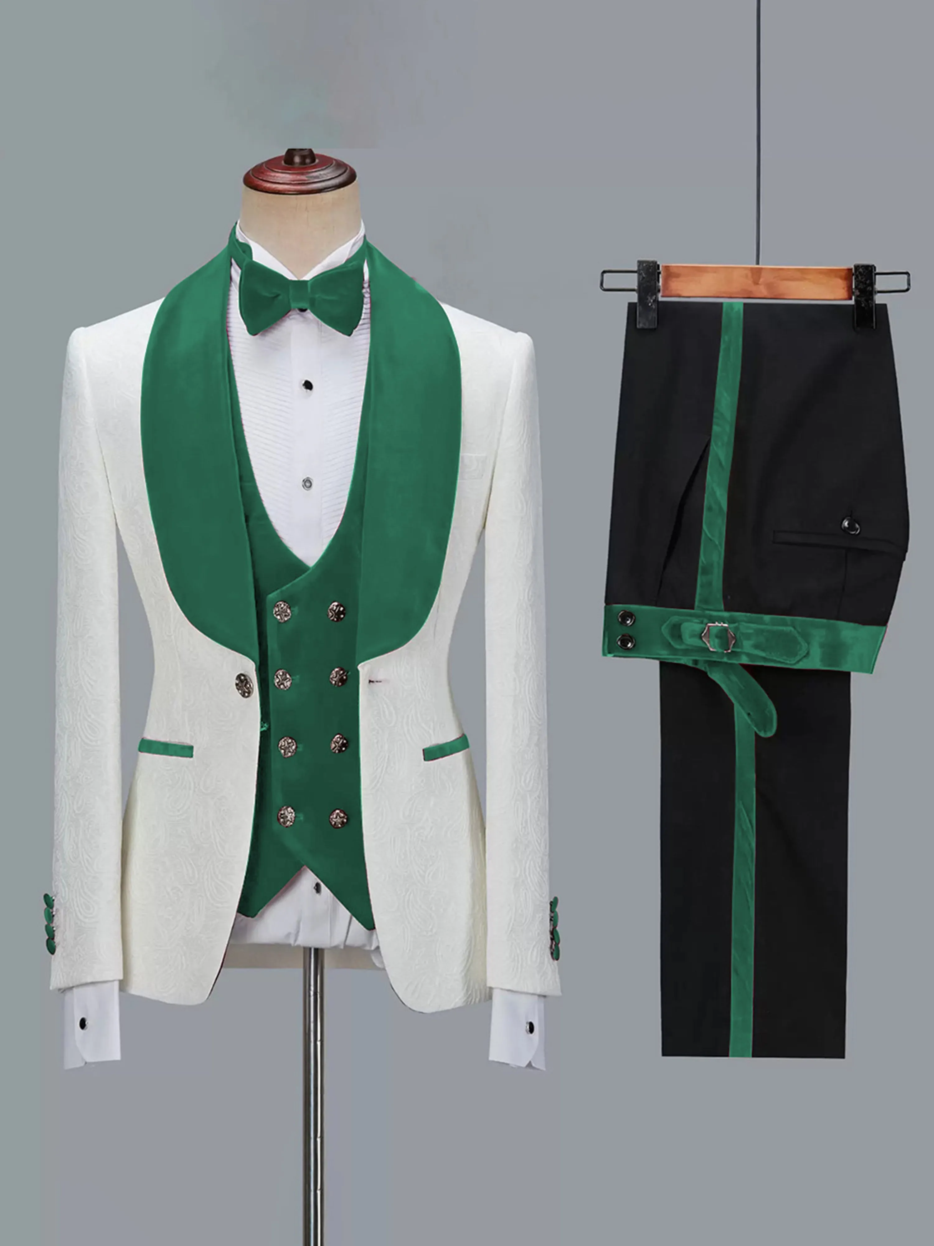 Hot sale 3 Piece Men's Jacquard Suit with Shawl Collar