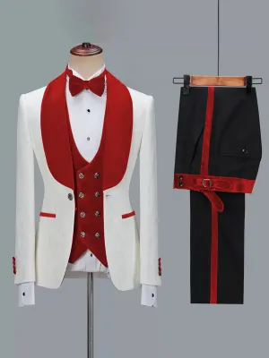 Hot sale 3 Piece Men's Jacquard Suit with Shawl Collar