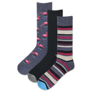 HOTSOX Men's Flamingo Half Cushion Crew Sock 3 Pair Pack