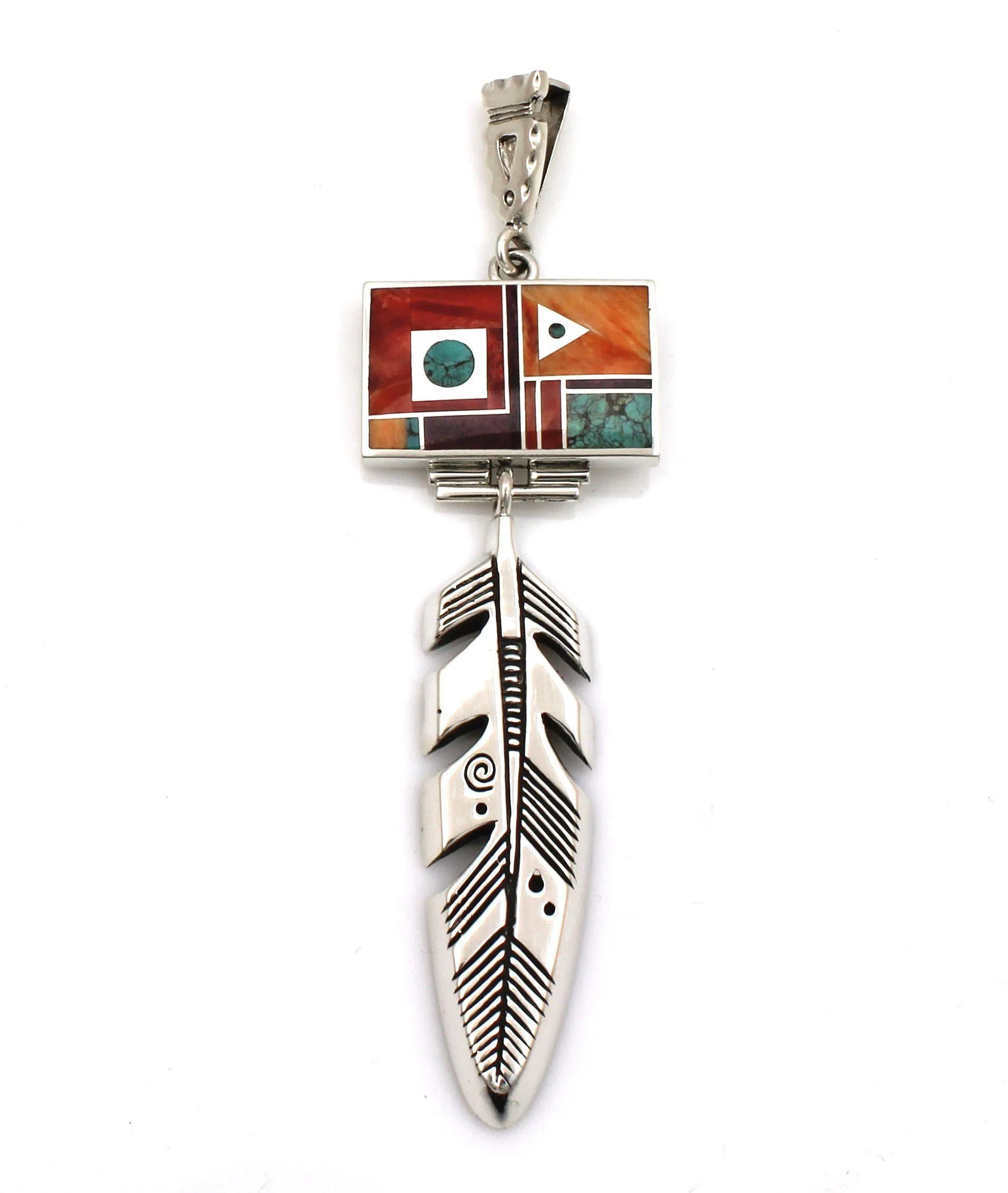 Inlay Rectangle Eagle Feather Pendant