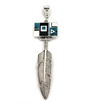 Inlay Rectangle Eagle Feather Pendant