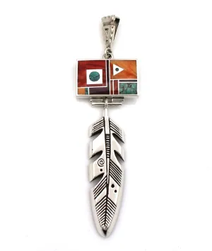 Inlay Rectangle Eagle Feather Pendant
