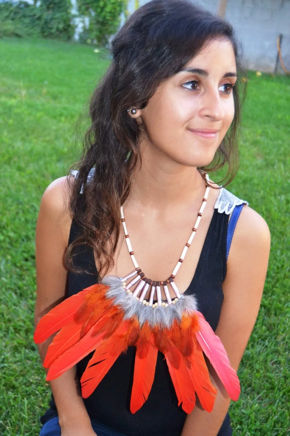 J12-Orange sunset Feather Necklace