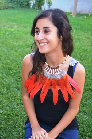 J12-Orange sunset Feather Necklace