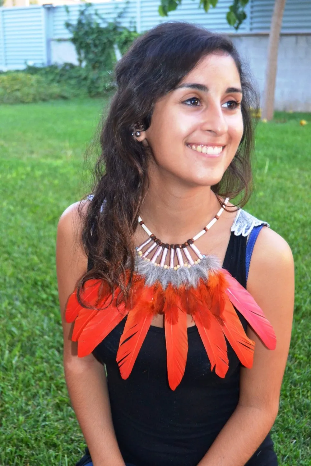 J12-Orange sunset Feather Necklace