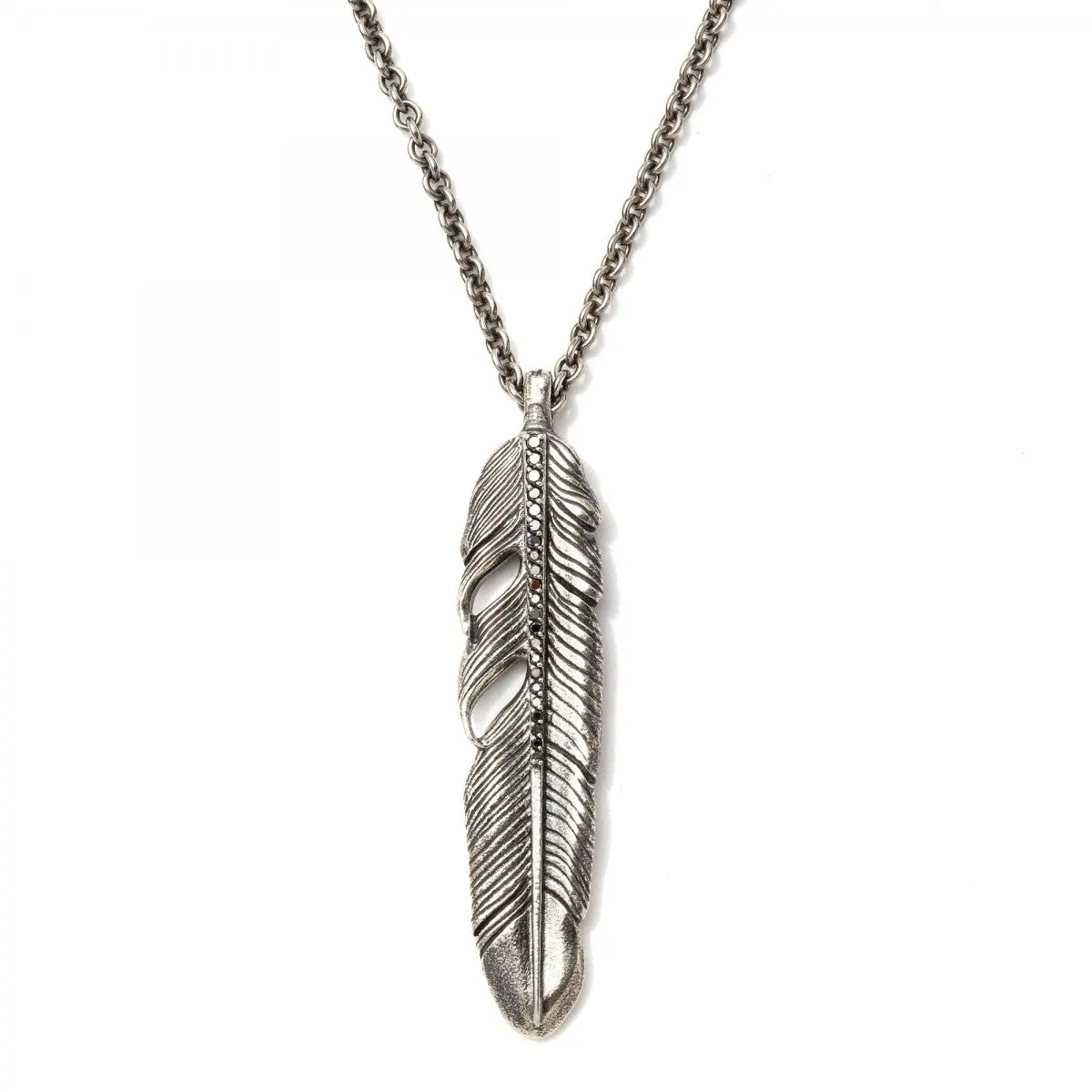 John Varvatos Silver Feather Necklace