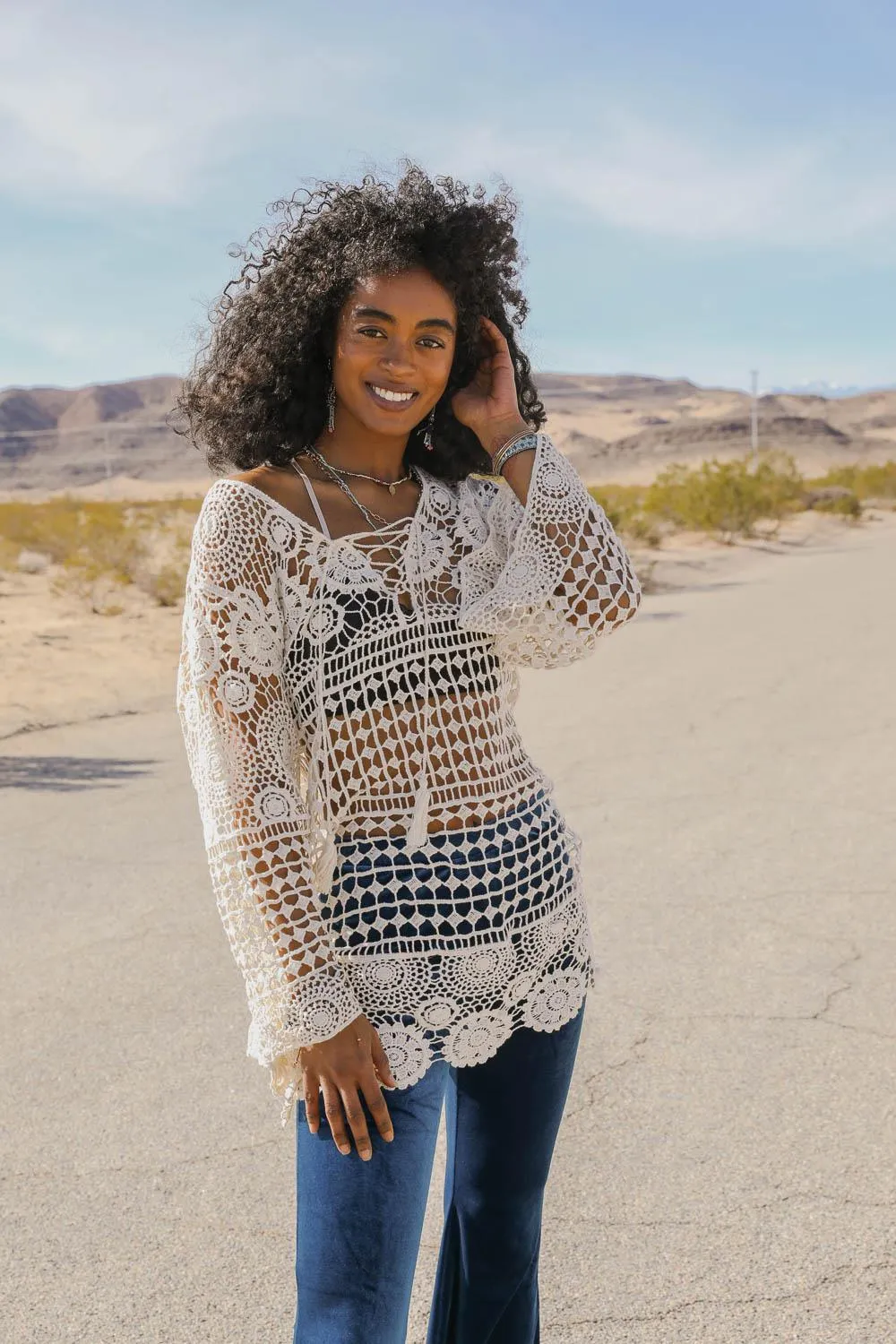 Lace-Up Crochet Tunic - 2 colors