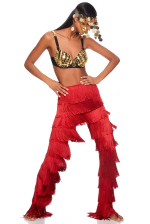 Life On The Run Red Fringed Pants