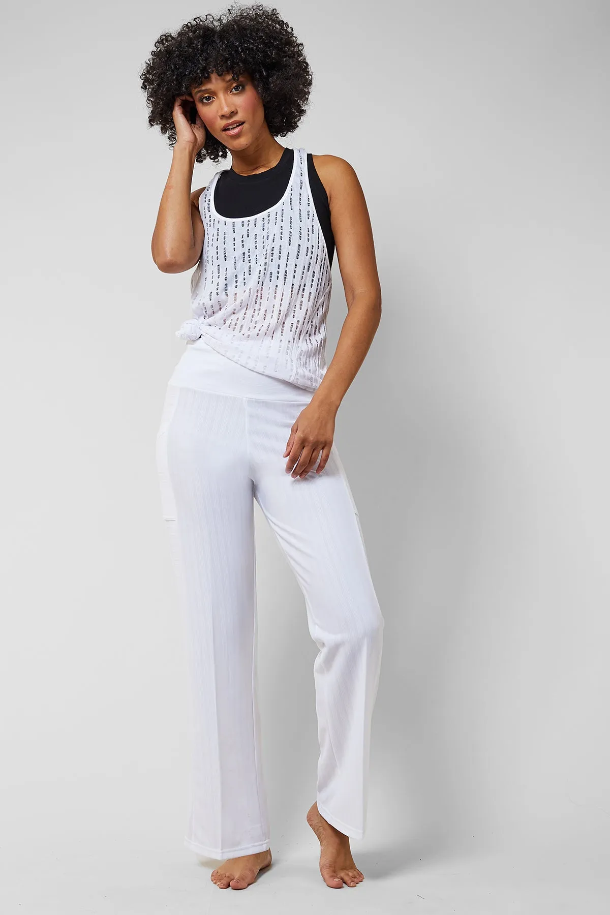 Lightweight Yoga Loose Side Pockets Pant White