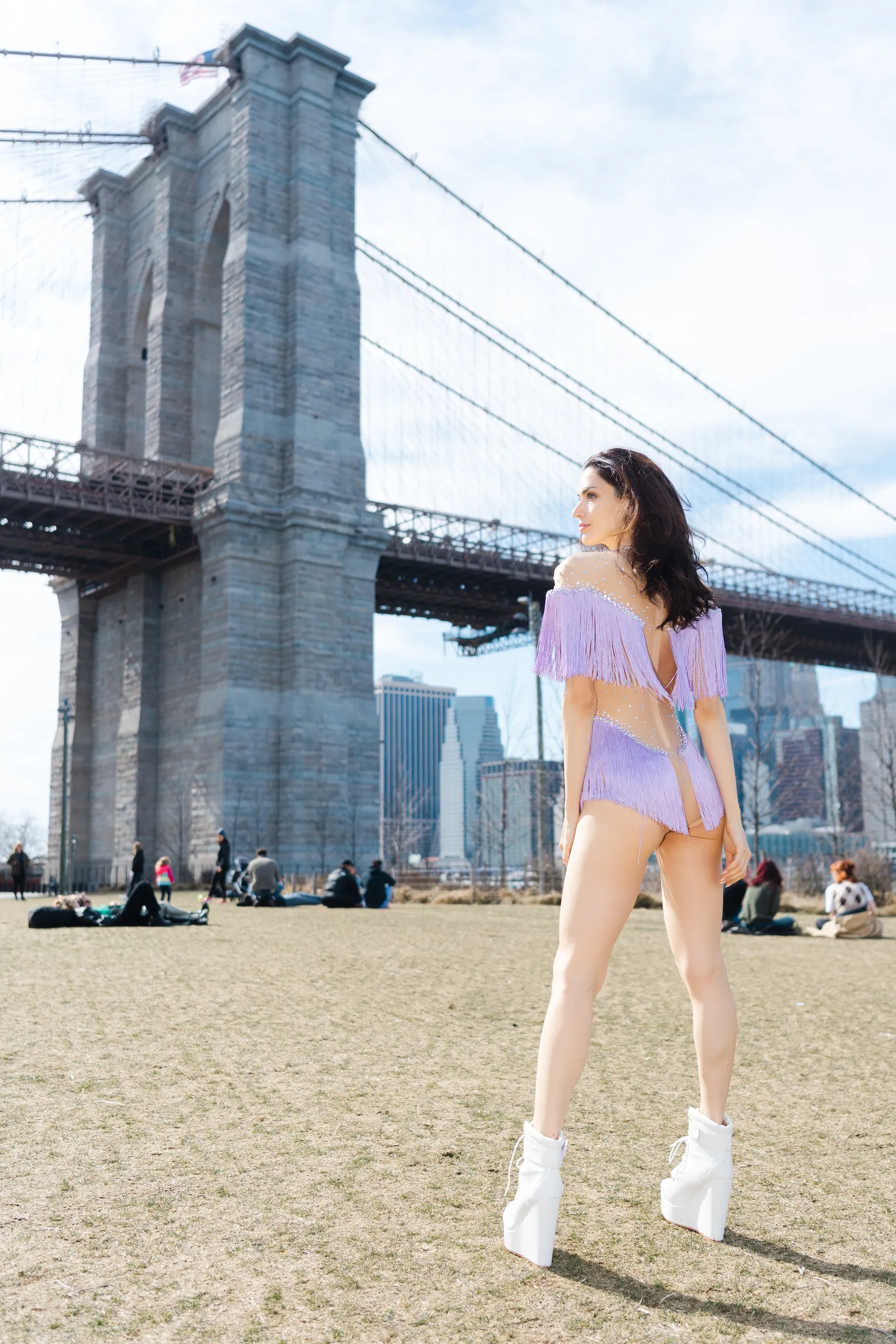 Lila Lilac Fringed Bodysuit Dress