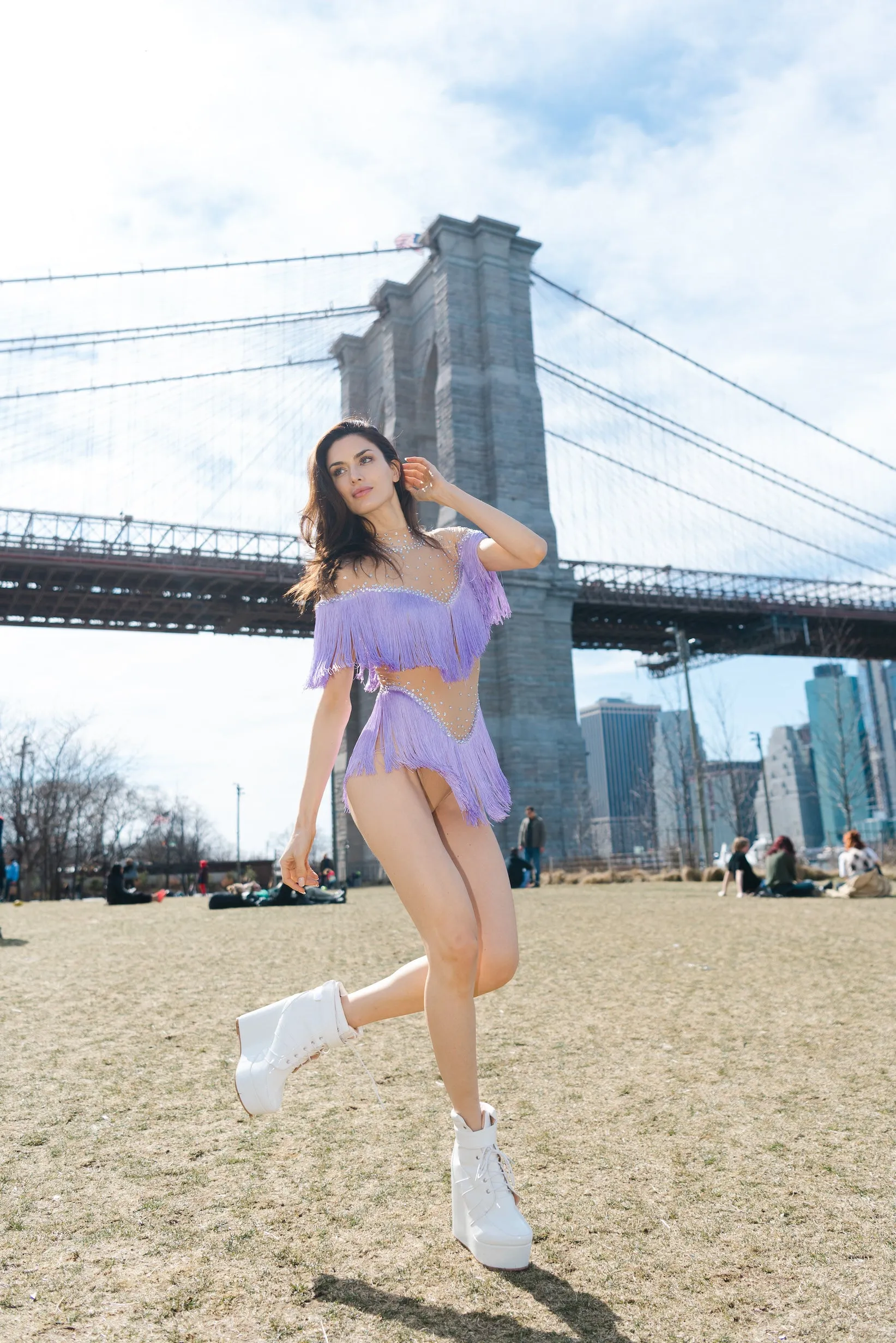 Lila Lilac Fringed Bodysuit Dress